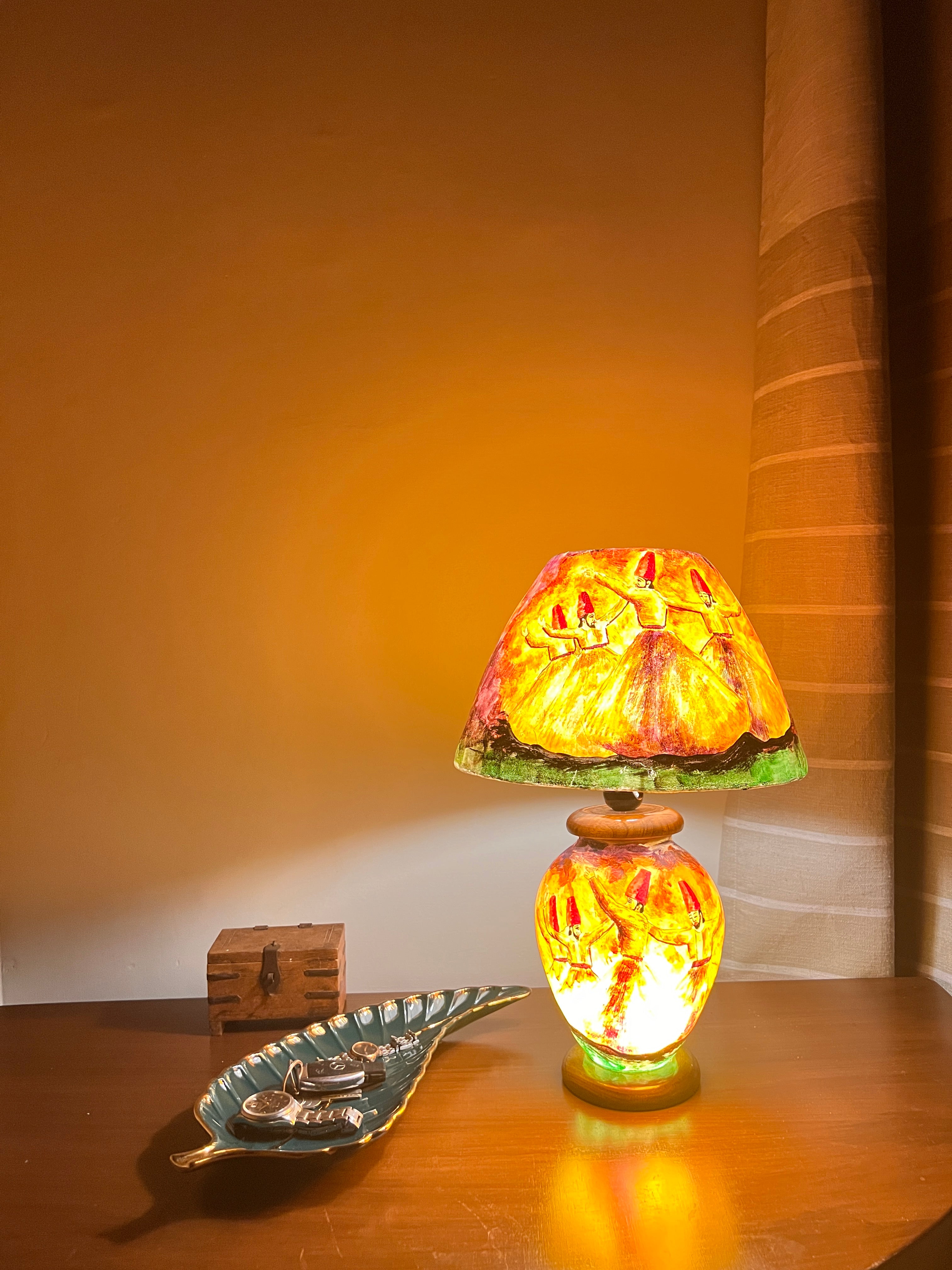 Hand-Painted Camel Skin Table Lamp - Sufism inspired Artistic Design (24 inch)