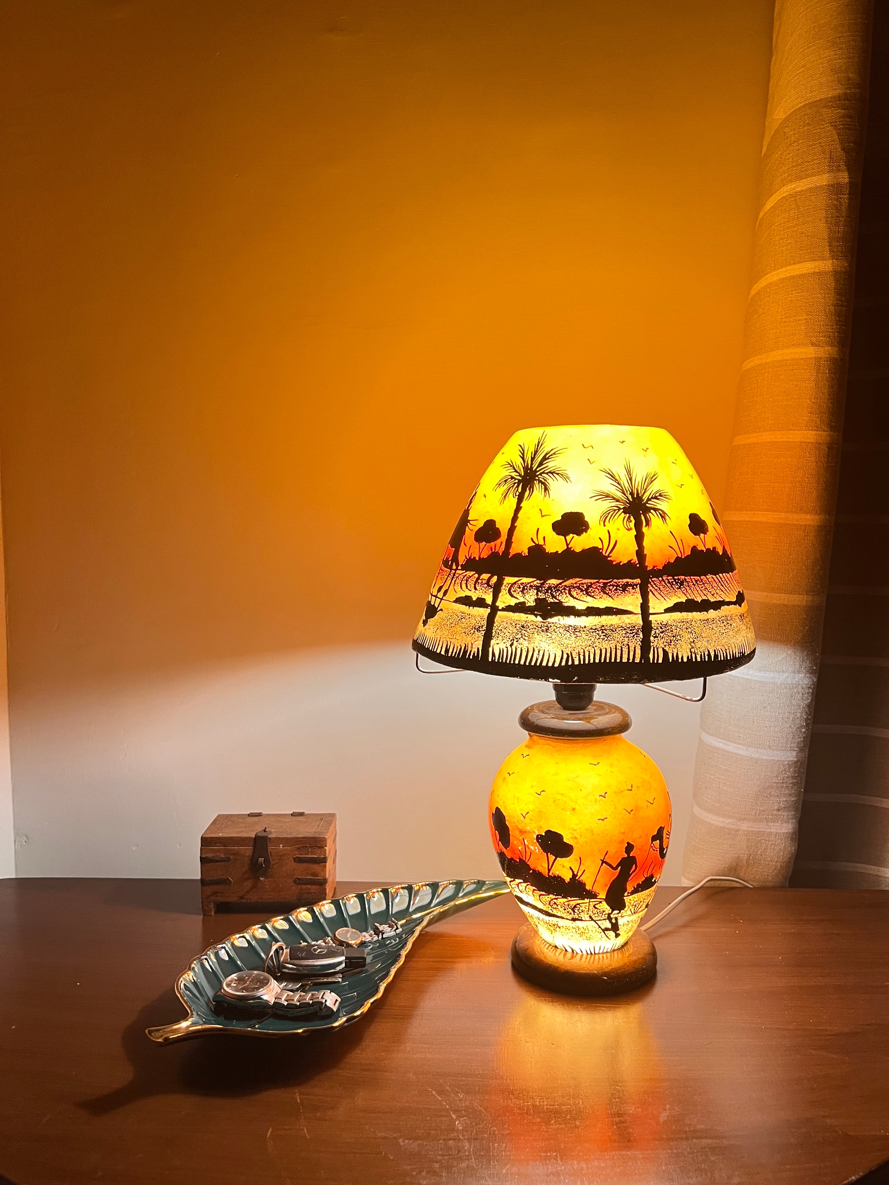 Hand-Painted Camel Skin Lamp Collection - Desert Scene with Camels (2-Piece Set)