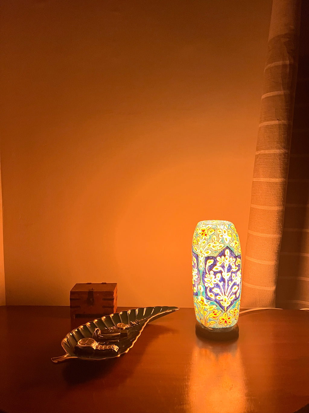 Hand-Painted Camel Skin Lamp Collection - Turquoise & Yellow Floral Design (3-Piece Set)