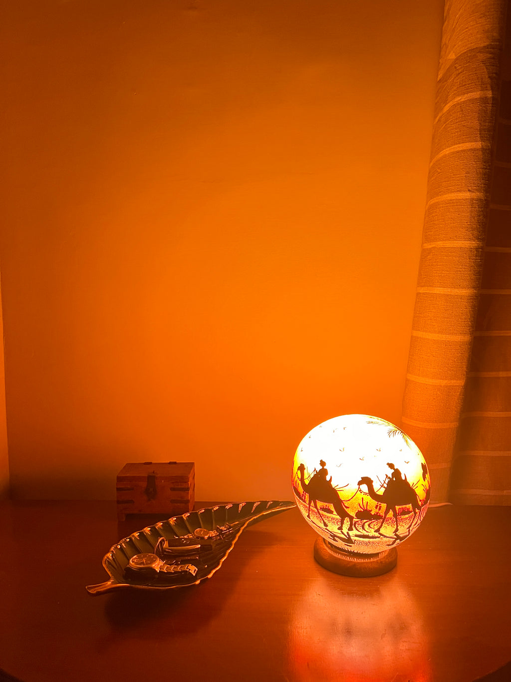 Hand-Painted Camel Skin Lamp Collection - Desert Scene with Camels (2-Piece Set)