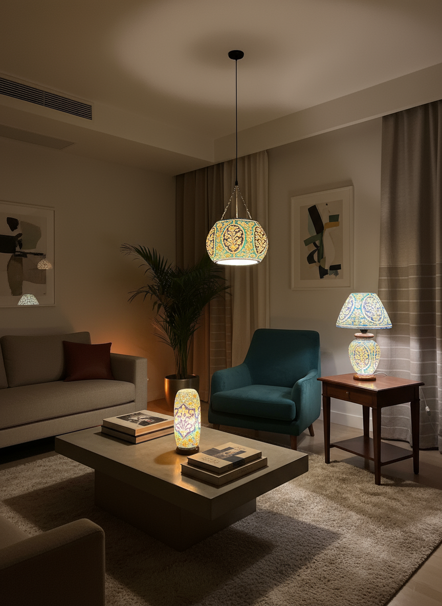 Camel skin lamp set - lifestyle